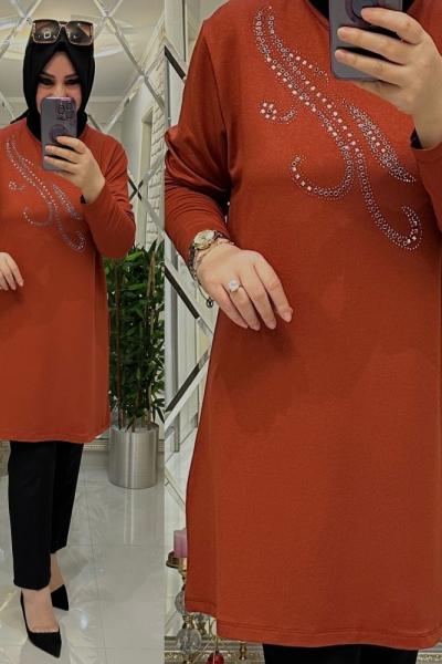 Sude yumuşak penye tunik kiremit