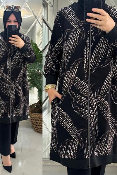 Sultan kap viskon kumaş desenli siyah