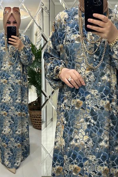 Sümbül elbise belmando kumaş mavi