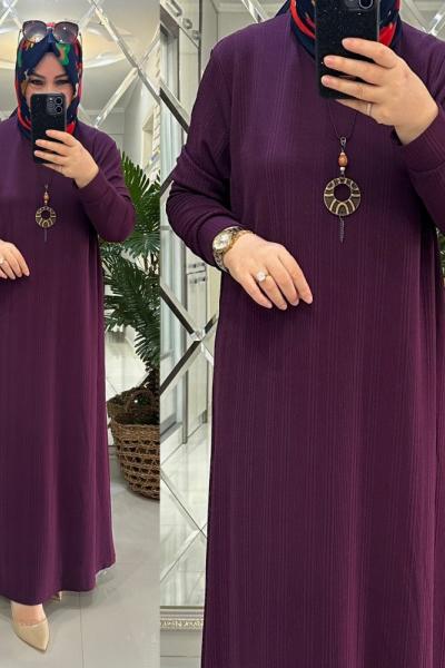 Sunay elbise burgu penye kumaş mor