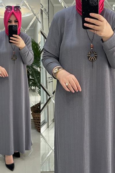 Sunay elbise burgu penye kumaş gri