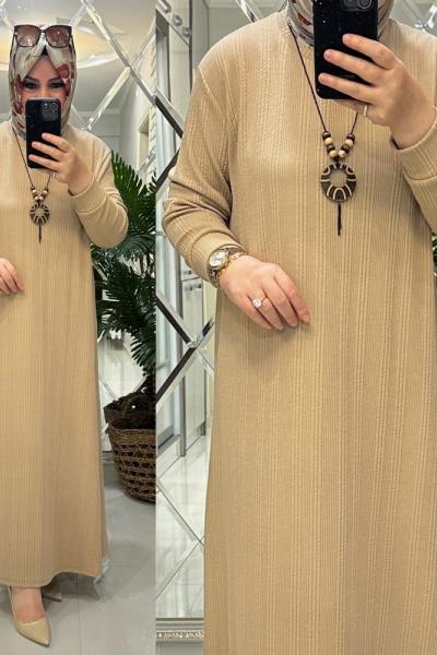 Sunay elbise burgu penye kumaş krem