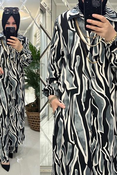 Suzan takım viskon kumaş siyah