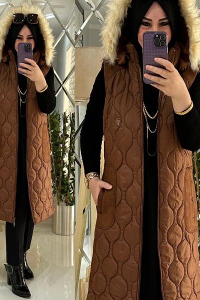 Talya kapitone yelek kahve