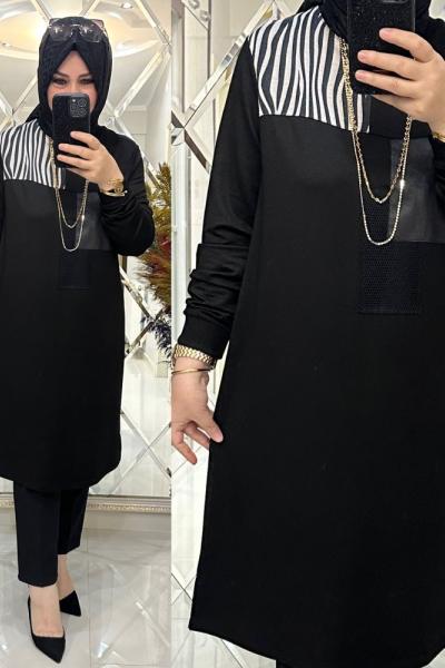 Tuana tunik ikiiplik penye kumaş siyah