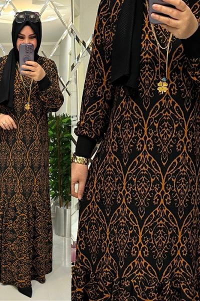 Tugba Bürümcük Elbise Siyah/Tarçın