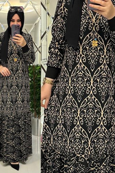 Tugba Bürümcük Elbise Vizon/Siyah