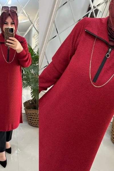 Tuna tunik fitilli triko kırmızı