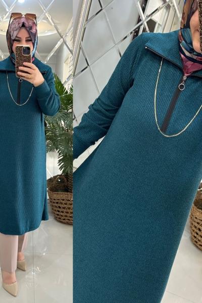 Tuna tunik fitilli triko petrol