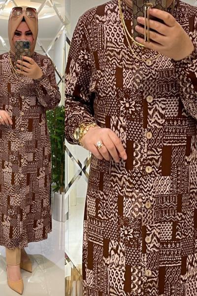 Tutku Örme Krep Penye Gömlek Kahve