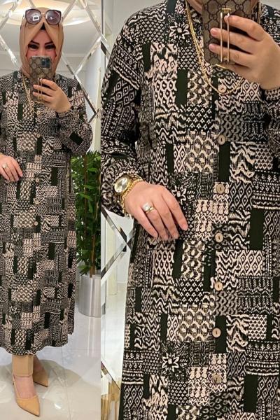 Tutku Örme Krep Penye Gömlek Haki