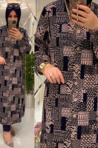 Tutku Örme Krep Penye Gömlek Lacivert