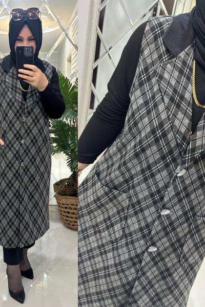 Venüs yelek yün kaşe kumaş gri