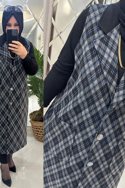 Venüs yelek yün kaşe kumaş mavili