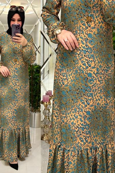 Yakamoz Brümcük Krep Elbise Haki