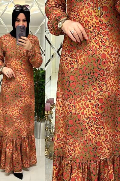 Yakamoz Brümcük Krep Elbise Kahve