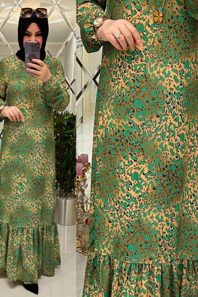 Yakamoz Brümcük Krep Elbise Yeşil