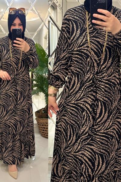 Yeliz elbise viskon kumaş siyah/taba