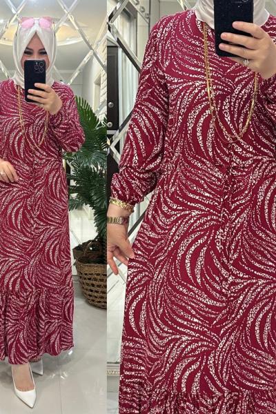 Yeliz elbise viskon kumaş bordo