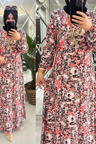 Yeşim elbise penye kumaş pembeli