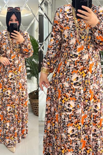 Yeşim elbise penye kumaş turuncu