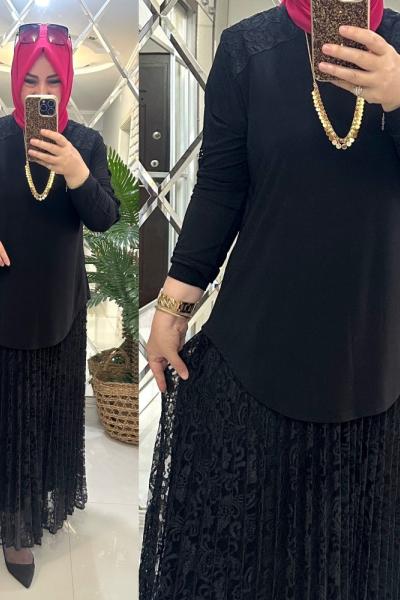 Zahra etekli takım sandy kumaş dantelli