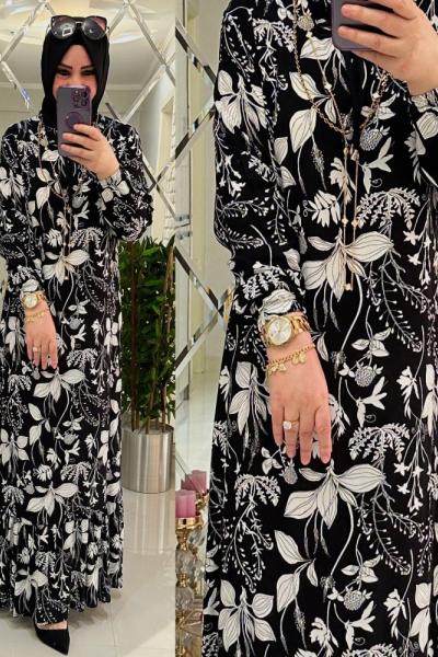 Zambak desenli viskon elbise