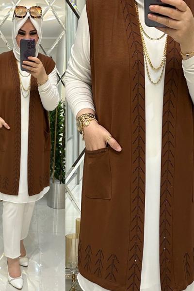 Zeliş yelek penye kumaş kahve