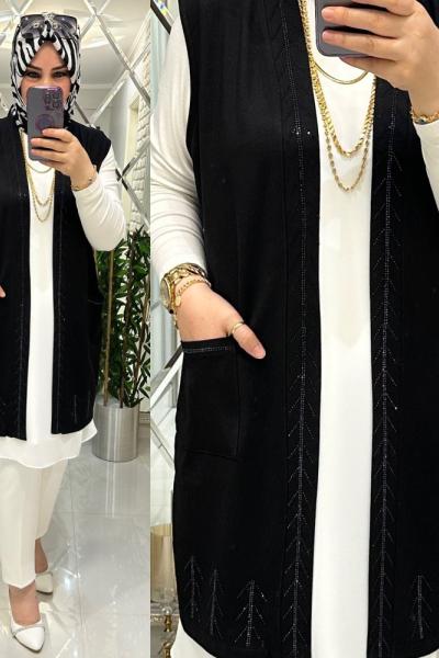 Zeliş yelek penye kumaş siyah