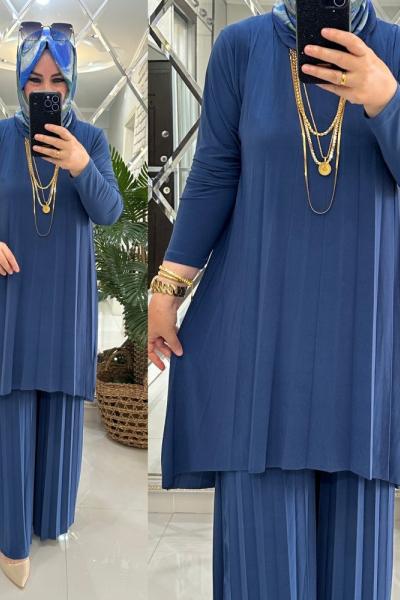 Zerrin takım piliseli sandy kumaş mavi