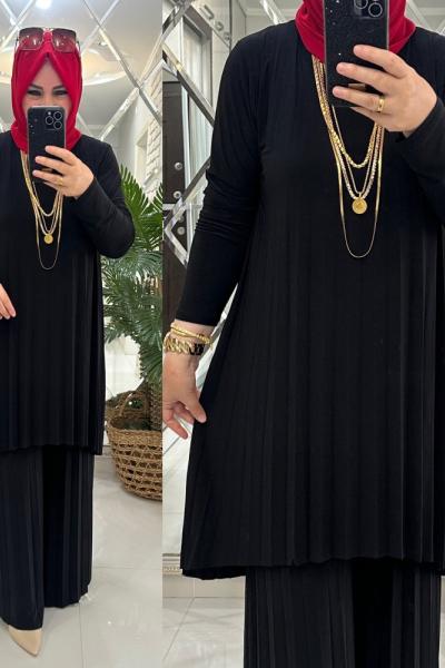 Zerrin takım piliseli sandy kumaş siyah