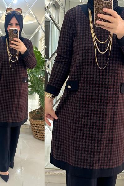 Zeynep takım örme penye kumaş tarçın