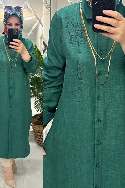 Zülal gömlek keten ayrobin kumaş yeşil