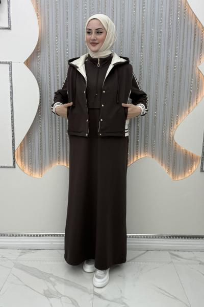 Adisa Yelekli Elbise Kahverengi