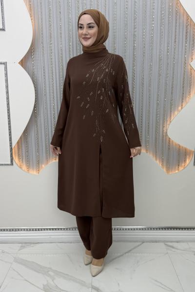 Ahsen Pantolonlu Takım Kahverengi