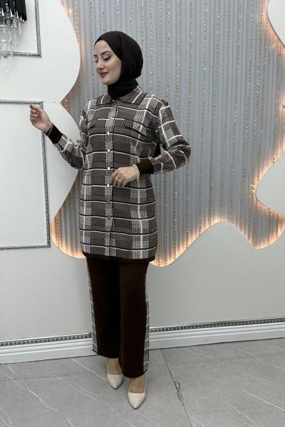 Akkız Düğmeli Takım Kahverengi