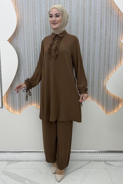 Alara Pantolonlu Takım Kahverengi
