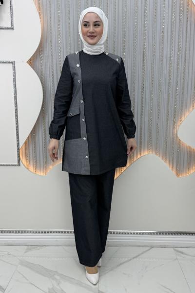 Almina Pantolonlu Takım Siyah