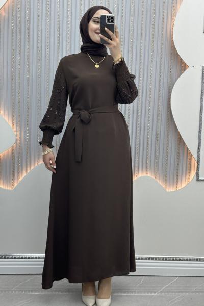 Arşin Taşlı Elbise Kahverengi