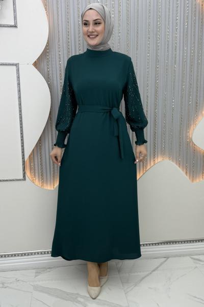 Arşin Taşlı Elbise Zümrüt