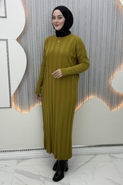 Aura Triko Elbise Yağ Yeşili