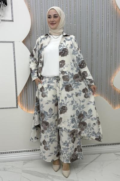 Bahargül Pantolonlu Takım Gri