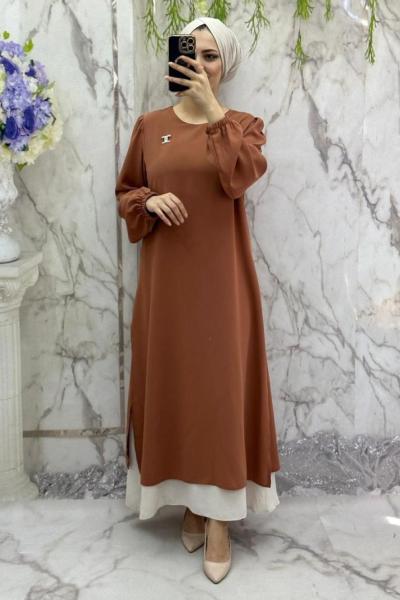 Battal çift katlı elbise  Kahverengi