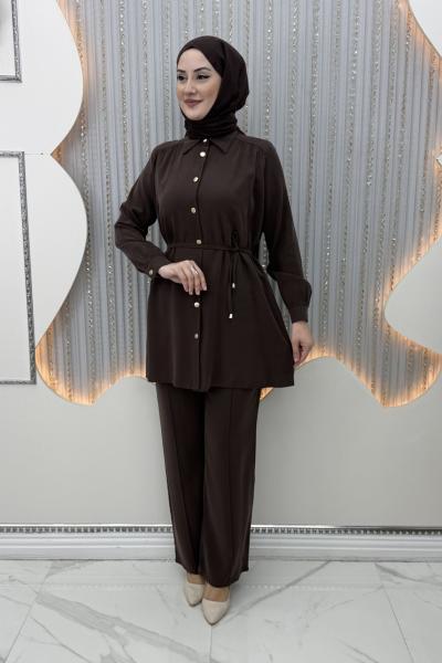 Bensu Pantolonlu Takım Kahverengi