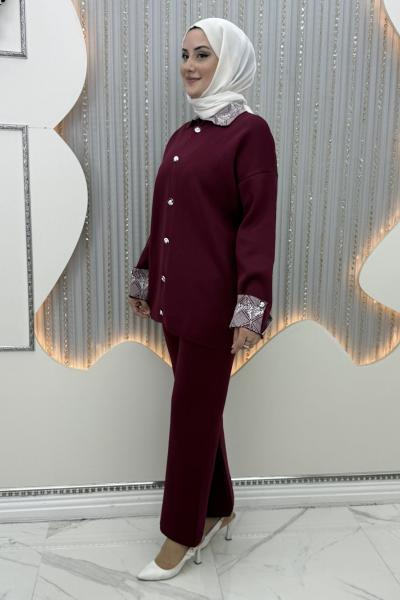 Büklüm Pantolonlu Takım Bordo