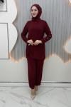 Büzgü pantolonlu takım Bordo