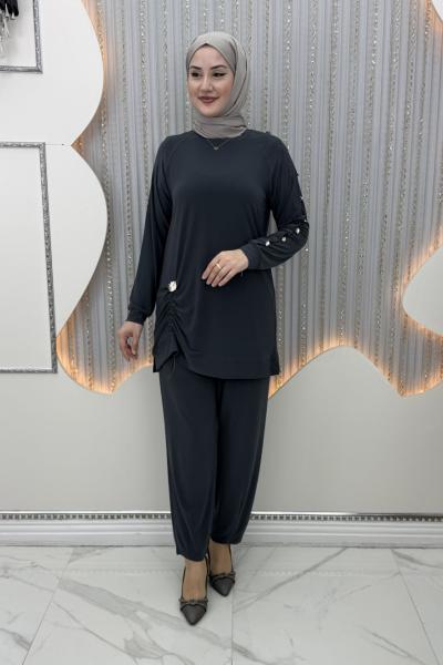 Büzgü pantolonlu takım Antrasit