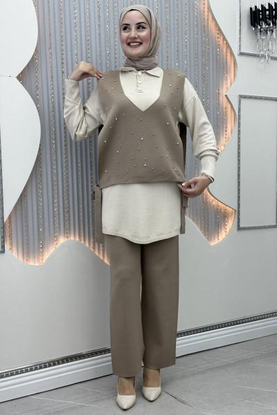 Cevher Yelekli 3’LÜ Takım Vizon