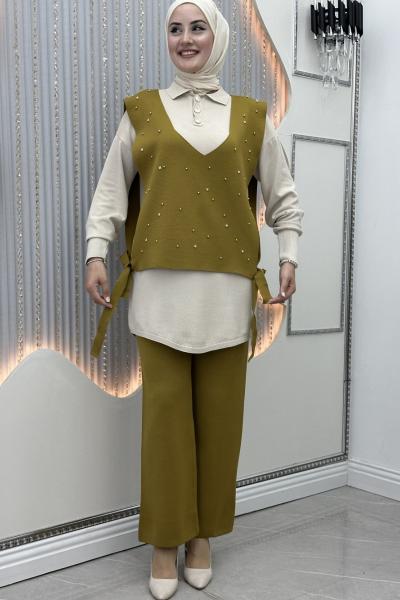 Cevher Yelekli 3’LÜ Takım Yağ Yeşili