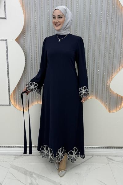 Çiçek Abiye Lacivert